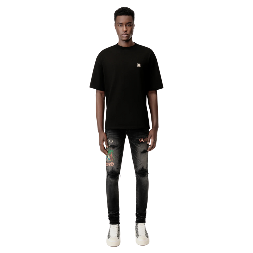 T-shirt col rond AMIRI coton noir broderie MA Skater Blanc