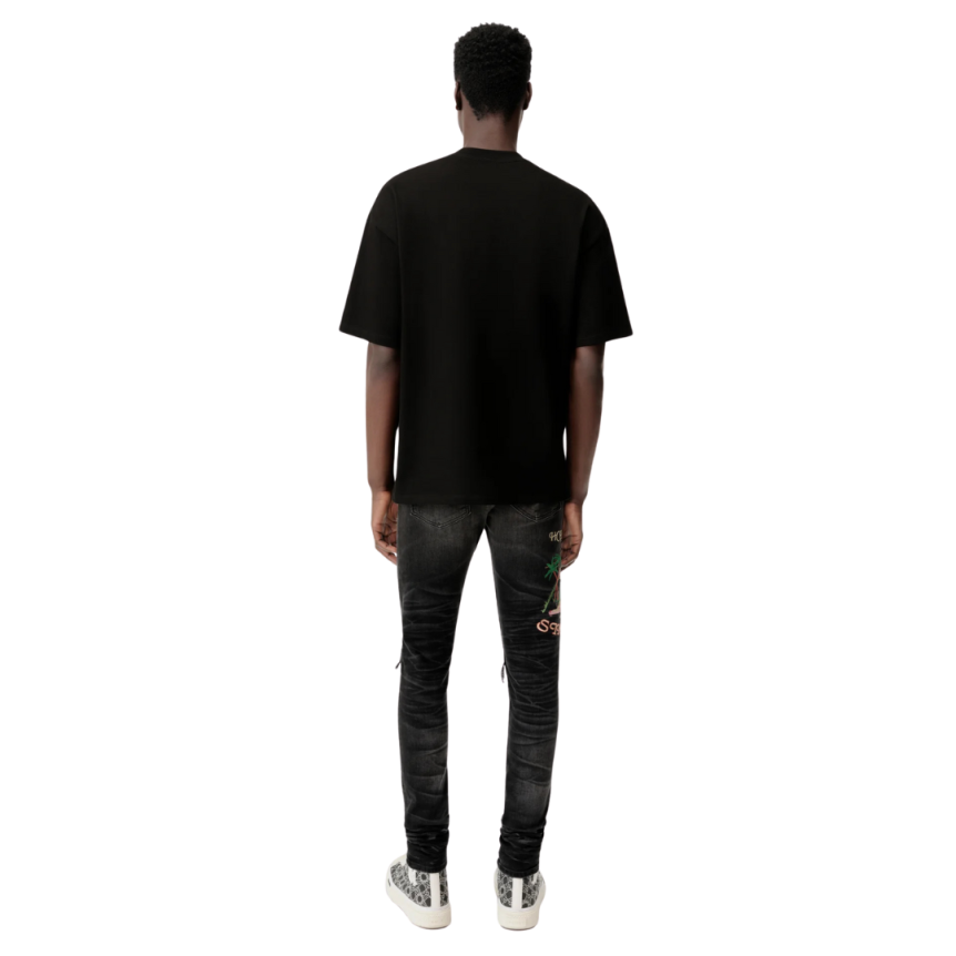 T-shirt col rond AMIRI coton noir broderie MA Skater Blanc