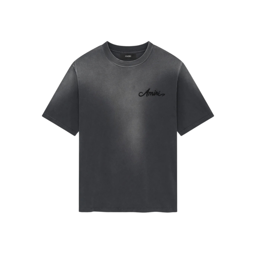 T-shirt col rond AMIRI coton jersey noir délavé motif Bleach Bandana dos