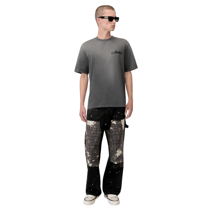 T-shirt col rond AMIRI coton jersey noir délavé motif Bleach Bandana dos