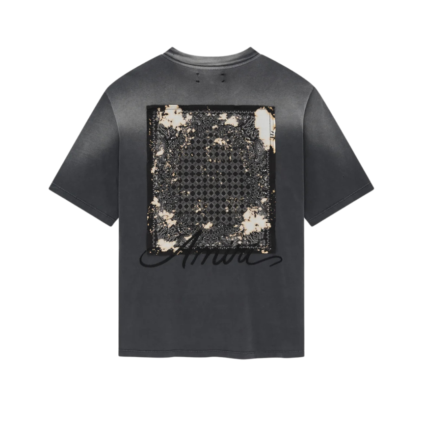 T-shirt col rond AMIRI coton jersey noir délavé motif Bleach Bandana dos