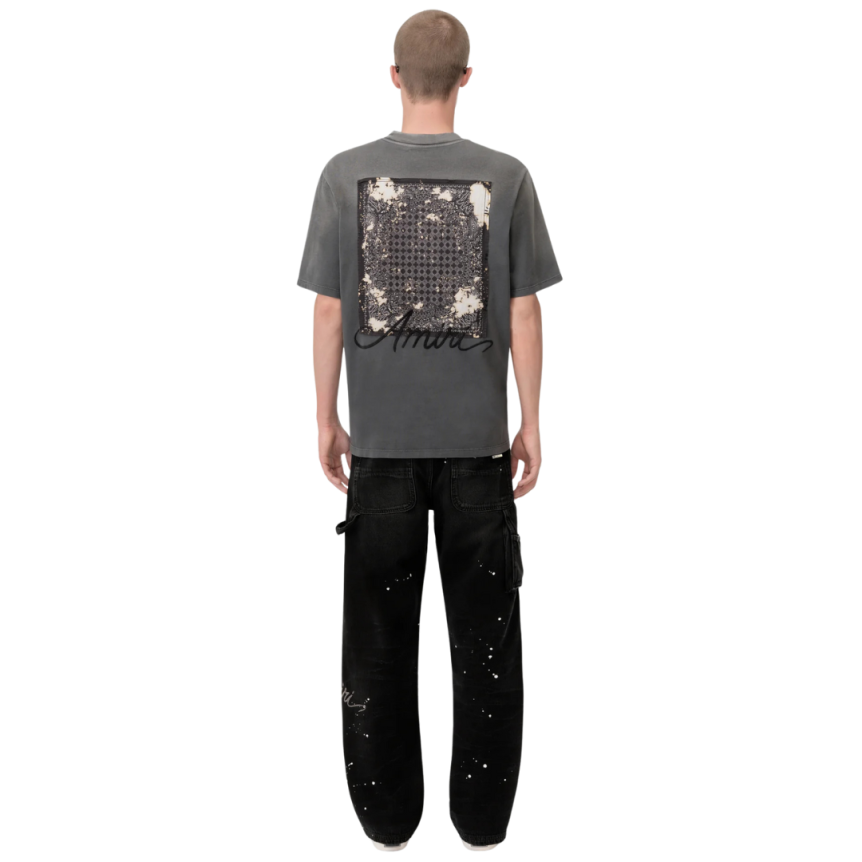 T-shirt col rond AMIRI coton jersey noir délavé motif Bleach Bandana dos