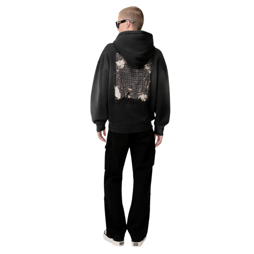 Sweat-shirt à capuche AMIRI coton noir délavé motif Bandana Bleach dos