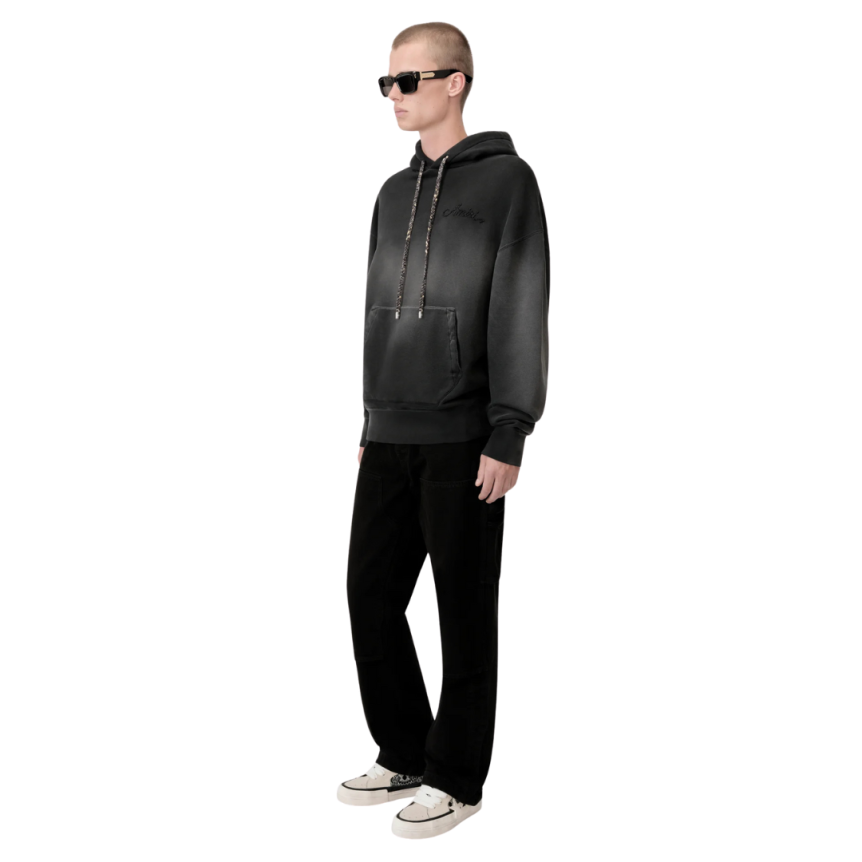 Sweat-shirt à capuche AMIRI coton noir délavé motif Bandana Bleach dos