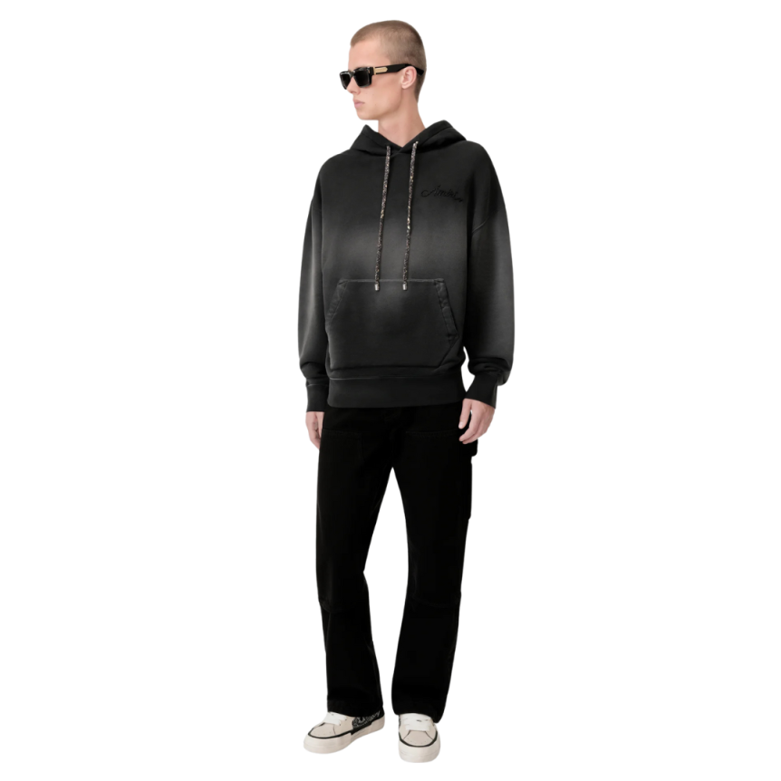 Sweat-shirt à capuche AMIRI coton noir délavé motif Bandana Bleach dos