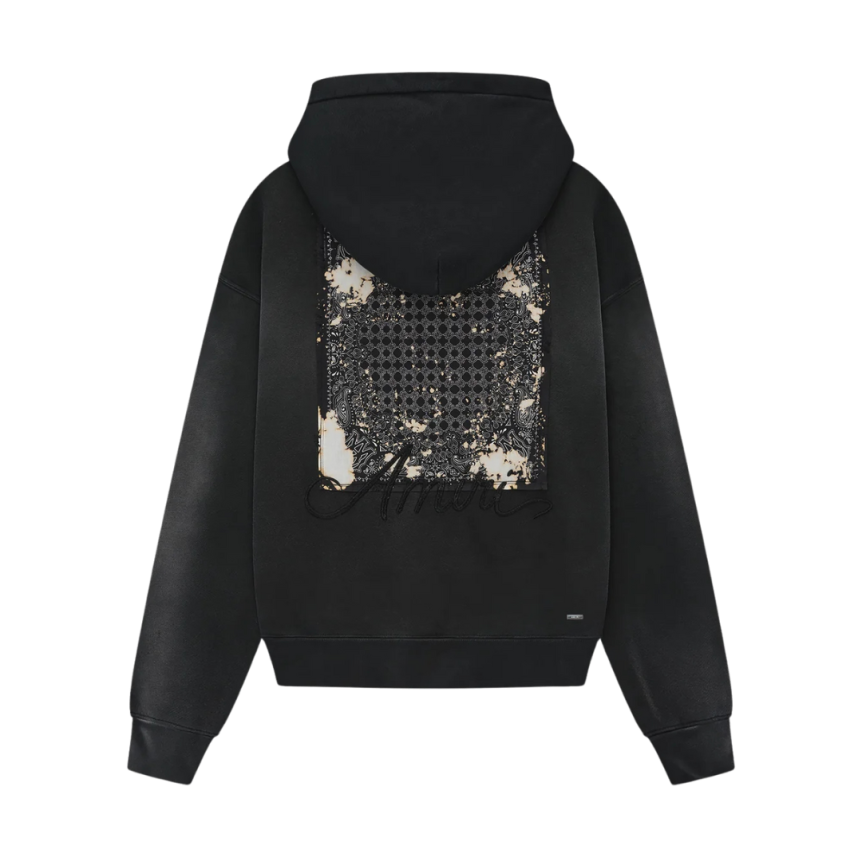 Sweat-shirt à capuche AMIRI coton noir délavé motif Bandana Bleach dos
