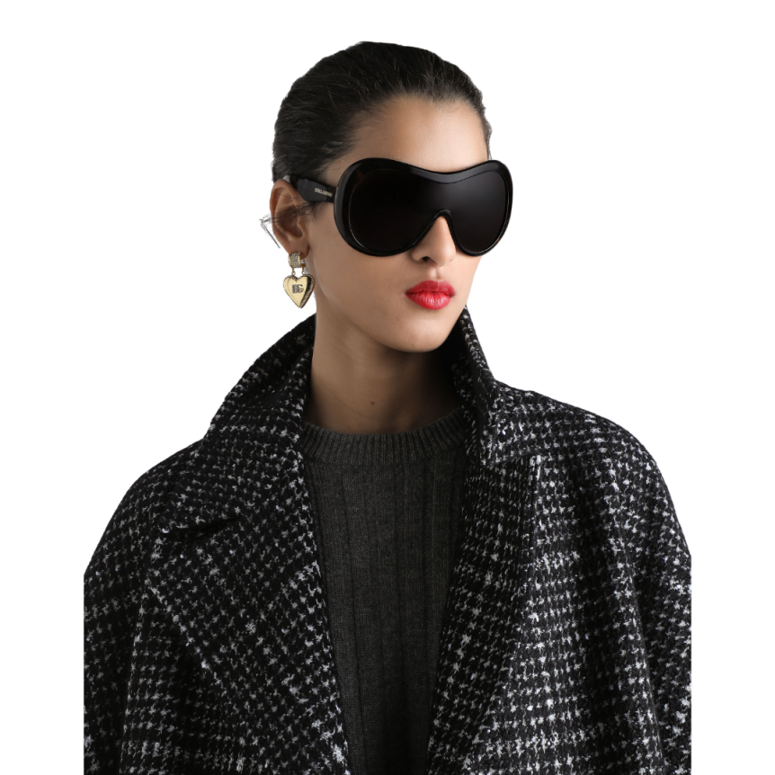 Caban court DOLCE & GABBANA Veste croisée  laine mohair alpaga pied-de-poule noir blanc