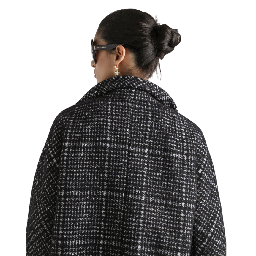 Caban court DOLCE & GABBANA Veste croisée  laine mohair alpaga pied-de-poule noir blanc