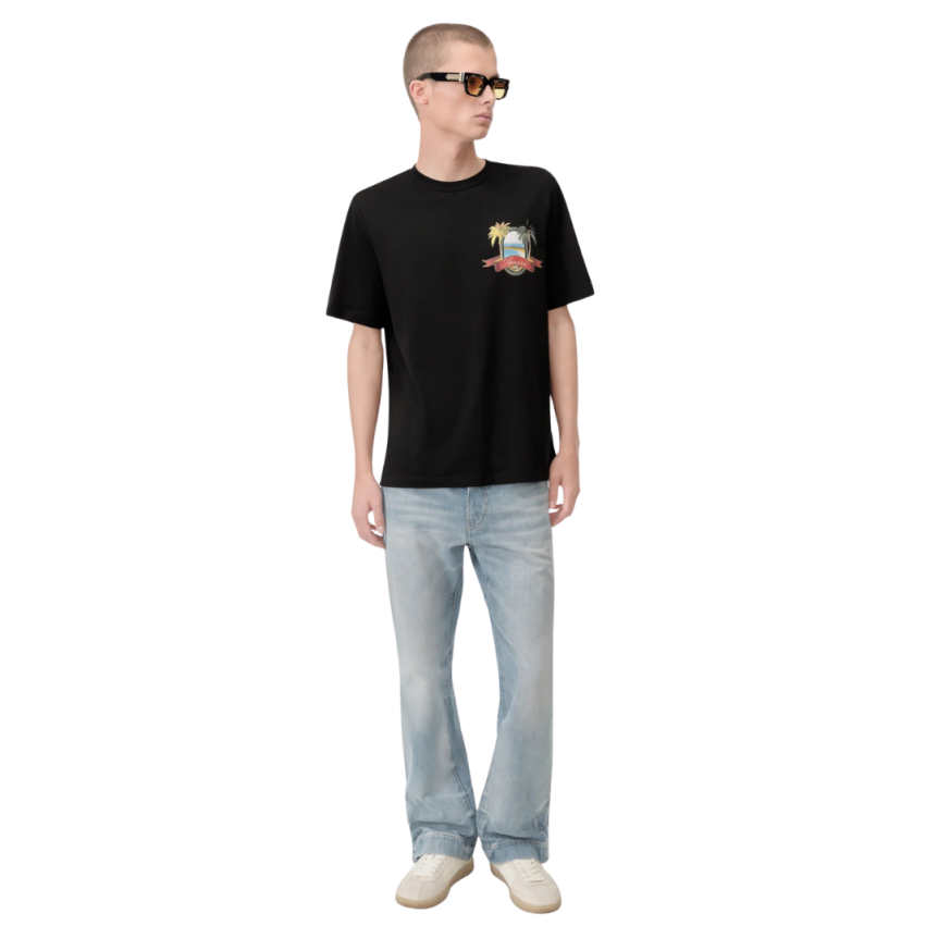 T-shirt AMIRI Paradise col rond coton noir imprimé palmier