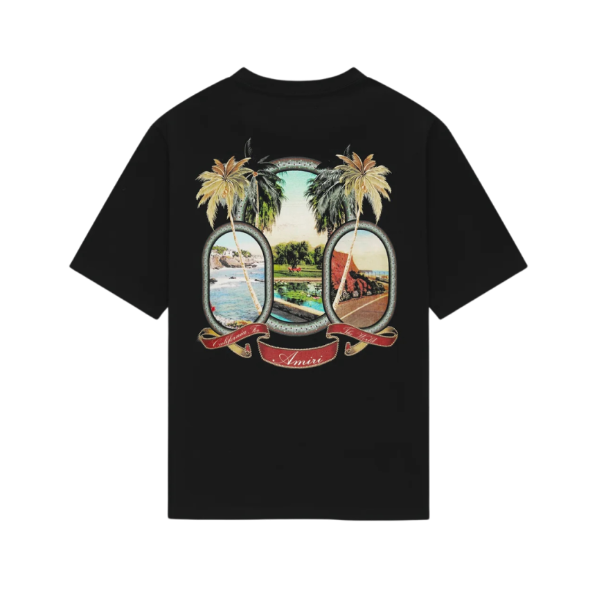 T-shirt AMIRI Paradise col rond coton noir imprimé palmier