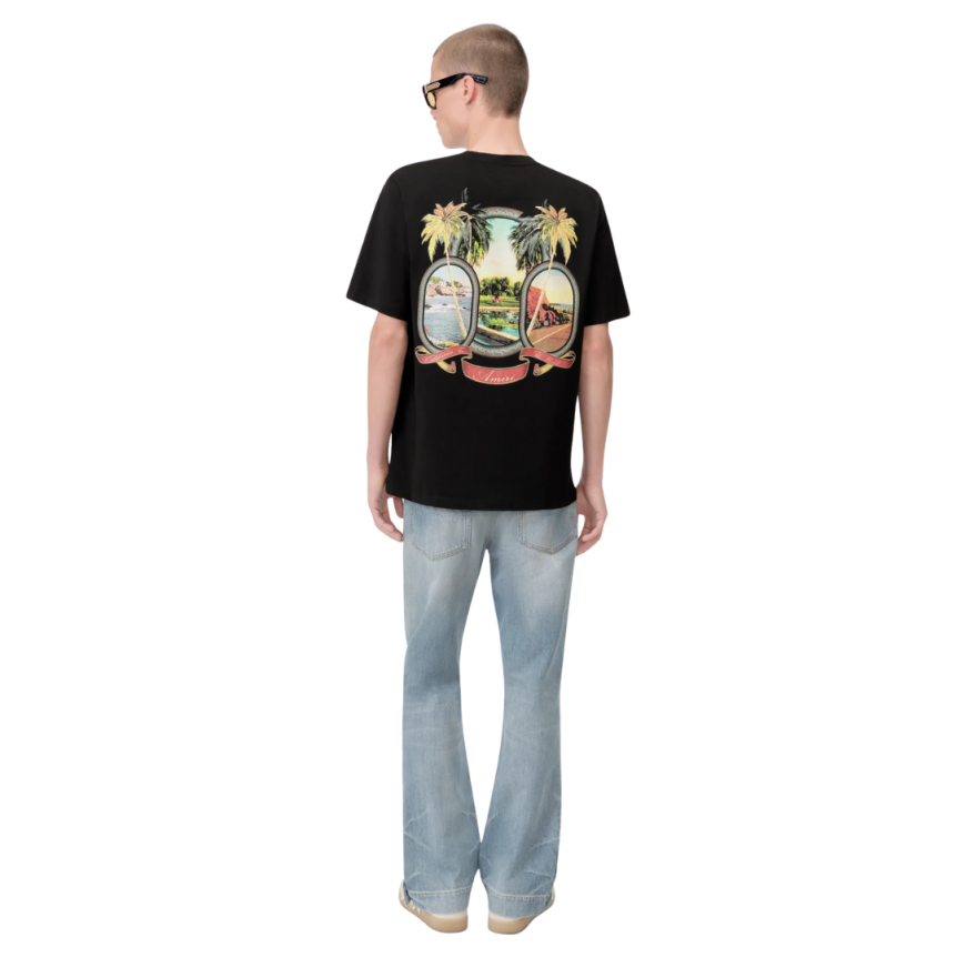 T-shirt AMIRI Paradise col rond coton noir imprimé palmier