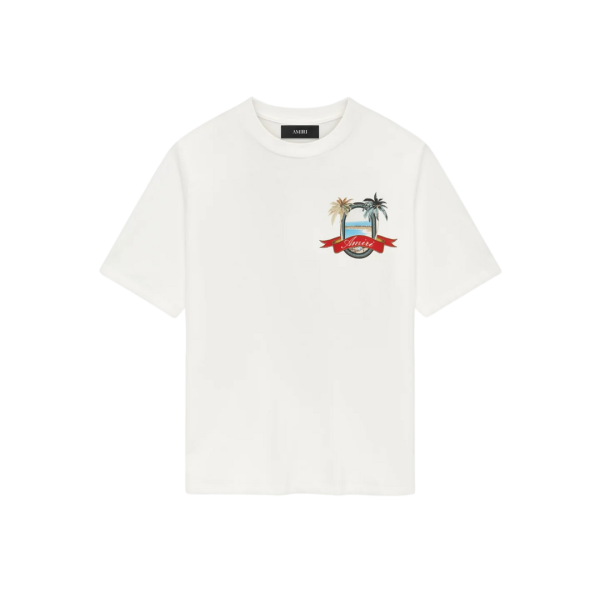 T-shirt AMIRI Paradise col rond coton écru imprimé palmier