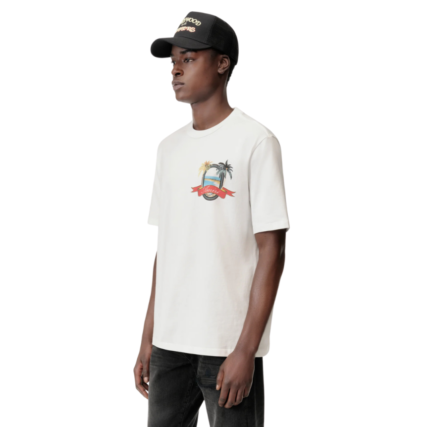 T-shirt AMIRI Paradise col rond coton écru imprimé palmier