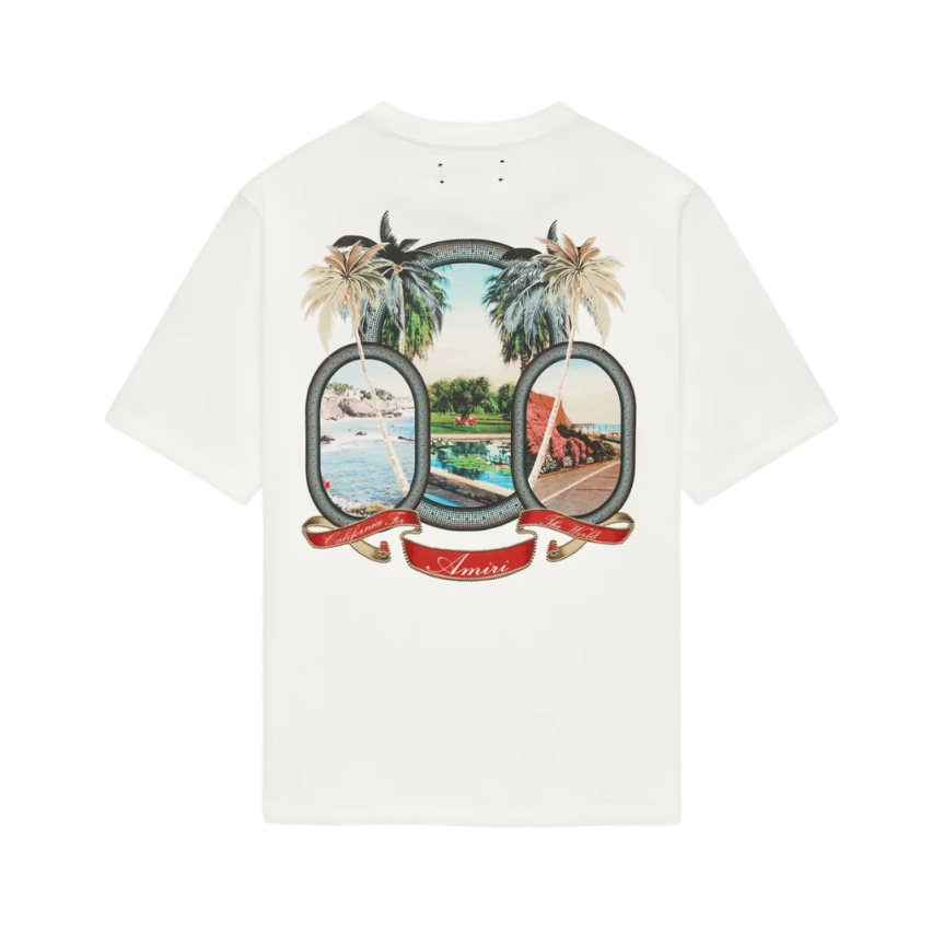 T-shirt AMIRI Paradise col rond coton écru imprimé palmier