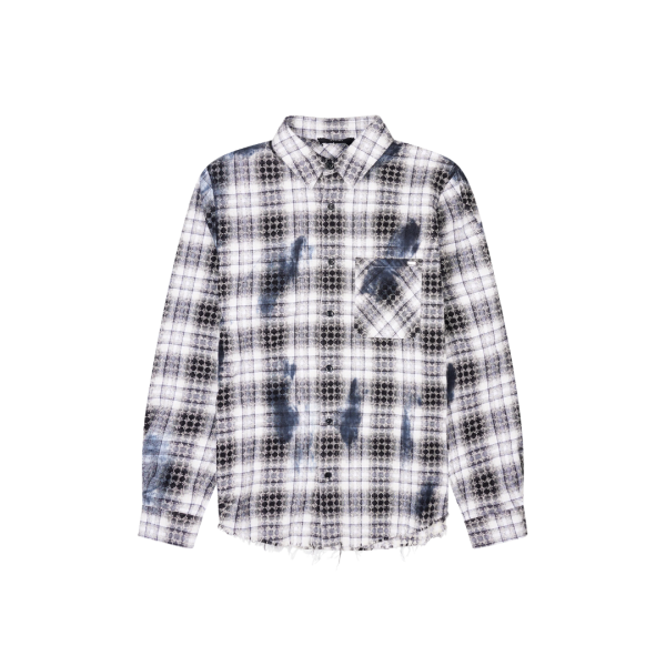 Chemise AMIRI MA Quad Bleach coton flanelle carreaux noir gris