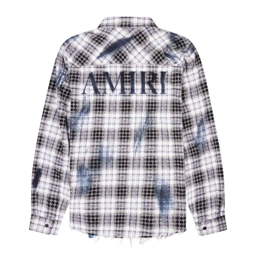 Chemise AMIRI MA Quad Bleach coton flanelle carreaux noir gris