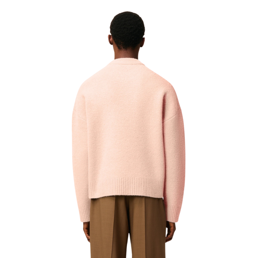 Pull col rond AMI Paris alpaga laine rose saumon cœur écru