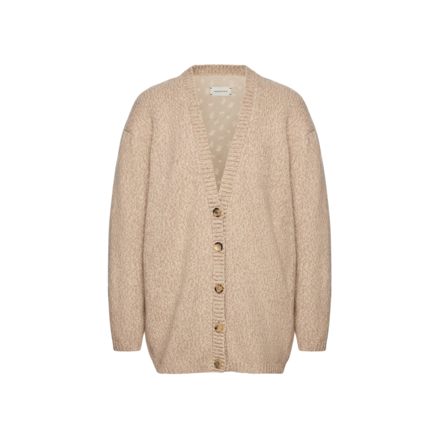 Cardigan à boutons oversize MAGDA BUTRYM col V cachemire laine chiné beige