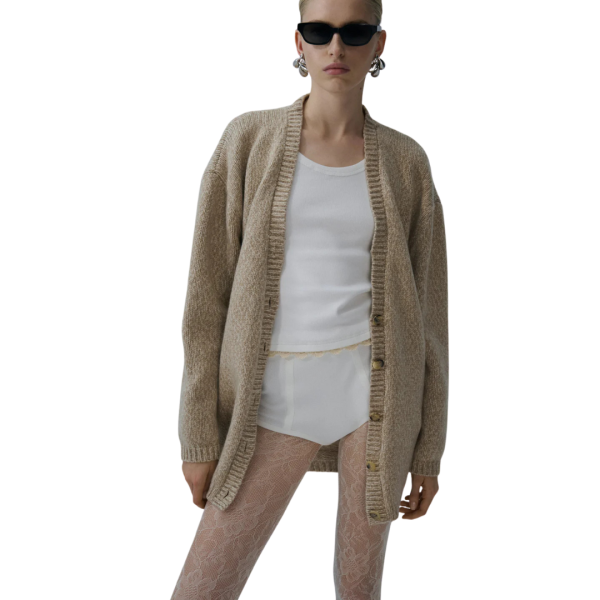 Cardigan à boutons oversize MAGDA BUTRYM col V cachemire laine chiné beige