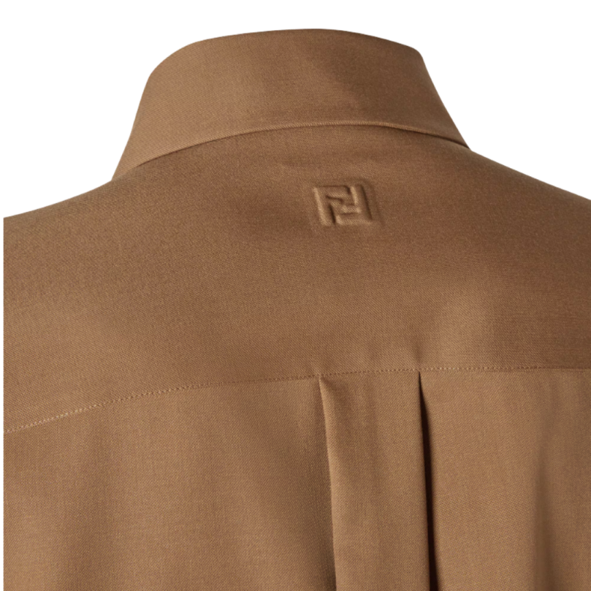Chemise manche longue FENDI gabardine laine camel FF relief col dos