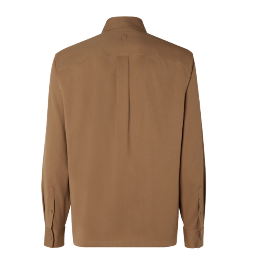 Chemise manche longue FENDI gabardine laine camel FF relief col dos
