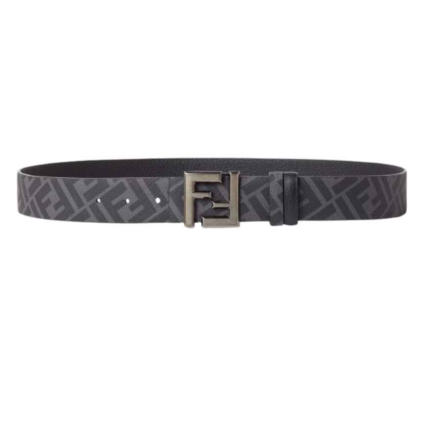 Ceinture réversible FENDI cuir grainé toile FF noir
