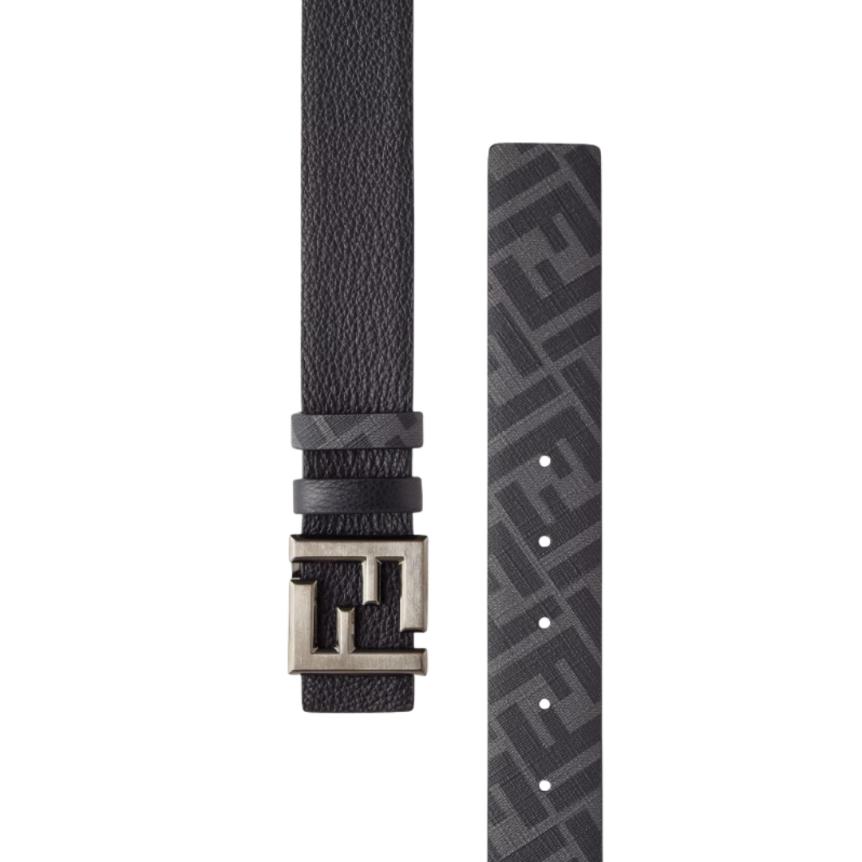 Ceinture réversible FENDI cuir grainé toile FF noir