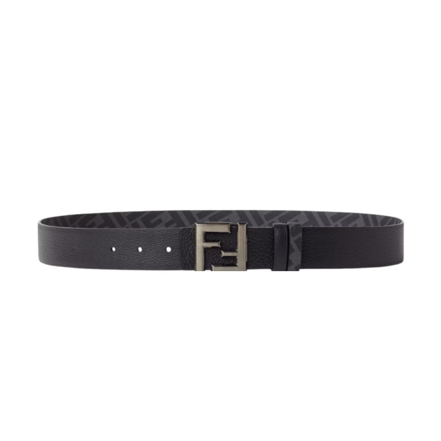Ceinture réversible FENDI cuir grainé toile FF noir