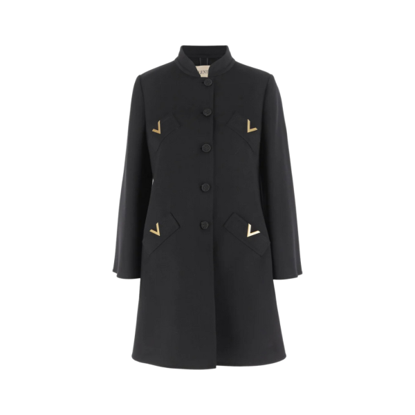 Manteau VALENTINO laine vierge cachemire noir Vlogo doré poche