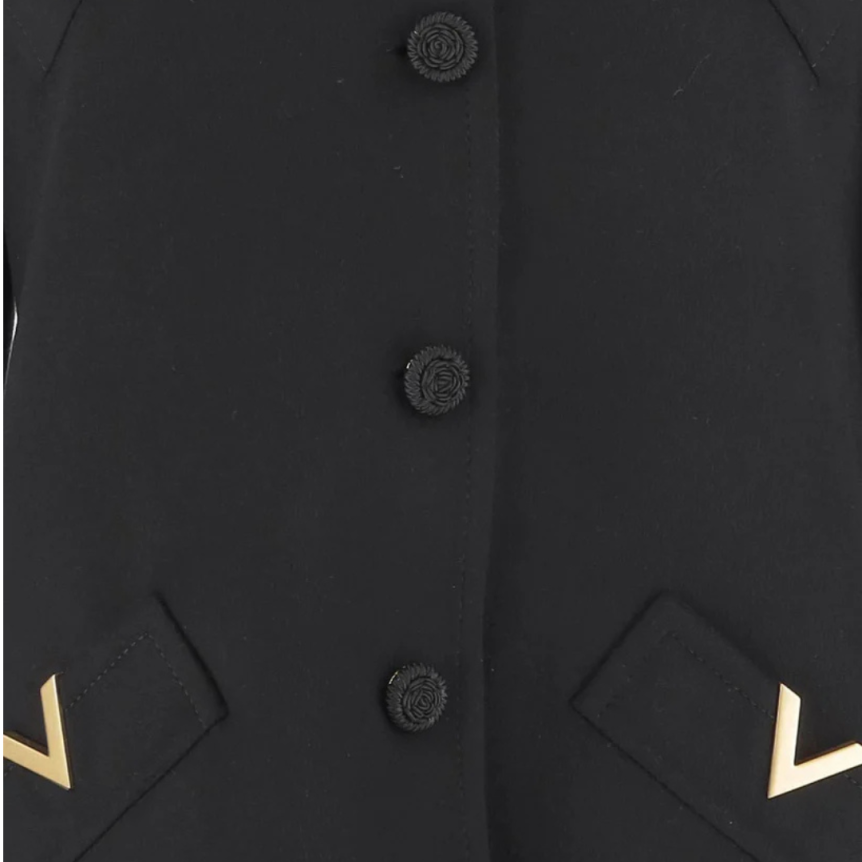 Manteau VALENTINO laine vierge cachemire noir Vlogo doré poche