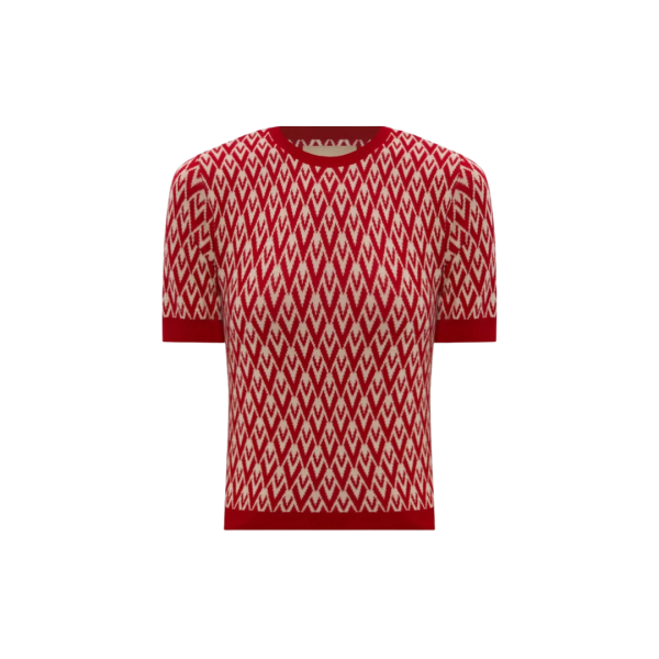 Pull manche courte VALENTINO laine écru Vlogo rouge