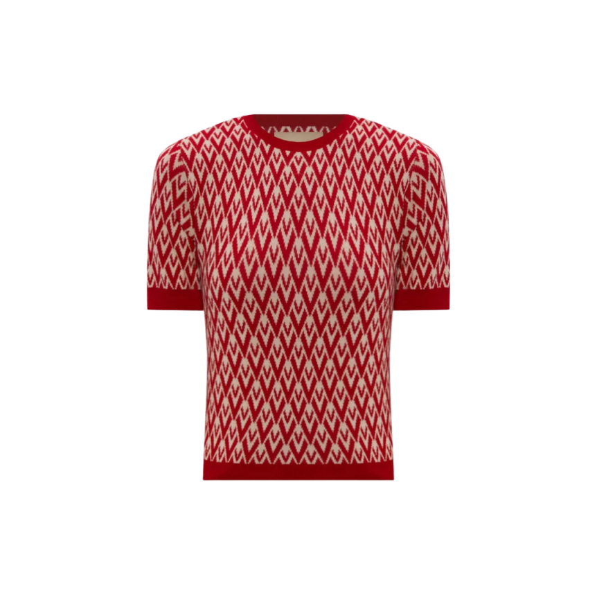 Pull manche courte VALENTINO laine écru Vlogo rouge