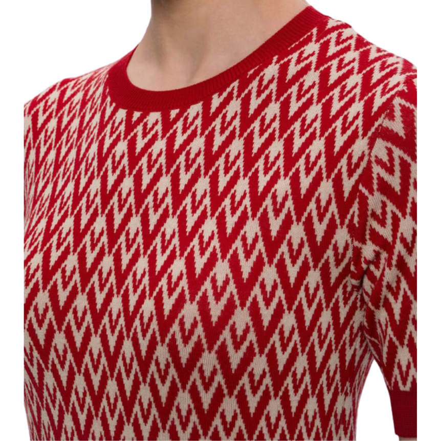 Pull manche courte VALENTINO laine écru Vlogo rouge