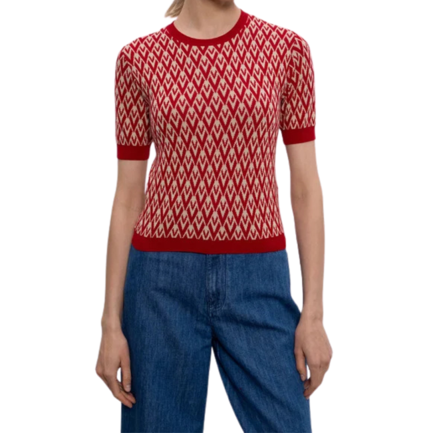 Pull manche courte VALENTINO laine écru Vlogo rouge