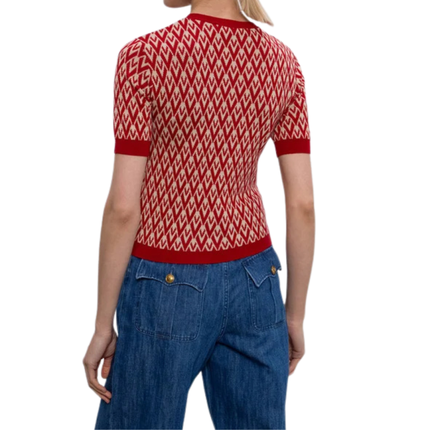 Pull manche courte VALENTINO laine écru Vlogo rouge