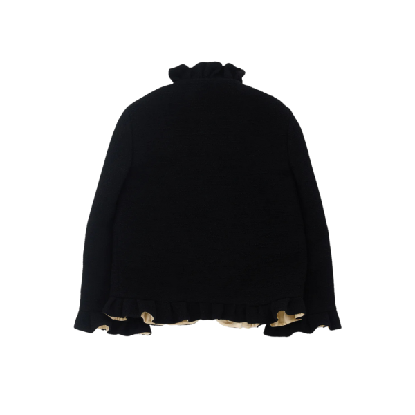 Veste boutonnée VALENTINO col montant laine vierge noir volant écru