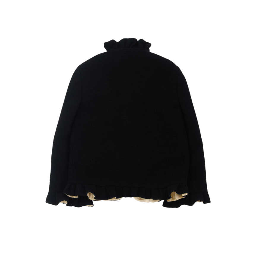 Veste boutonnée VALENTINO col montant laine vierge noir volant écru