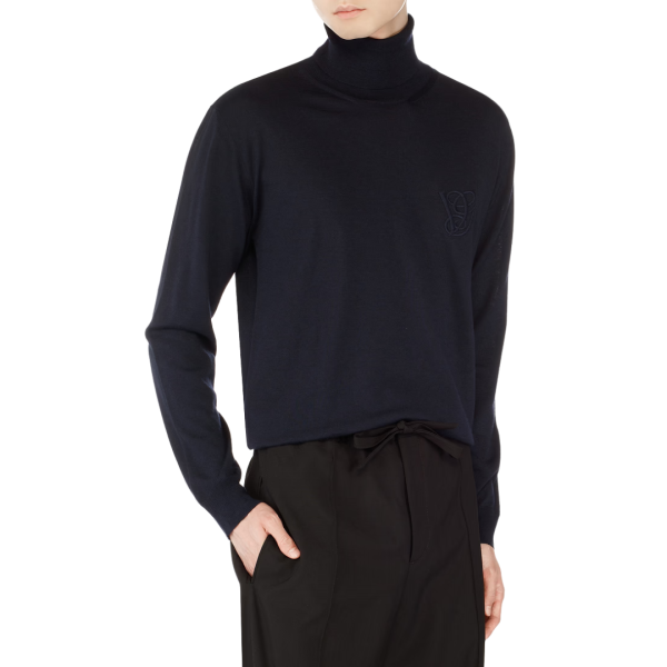 Pull col roulé VALENTINO laine bleu marine VLogo signature