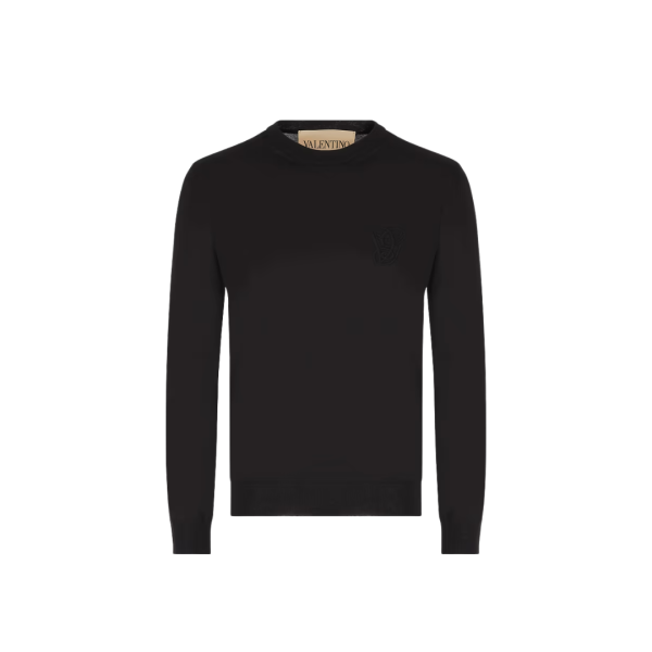 Pull col rond VALENTINO laine noir VLogo signature poitrine
