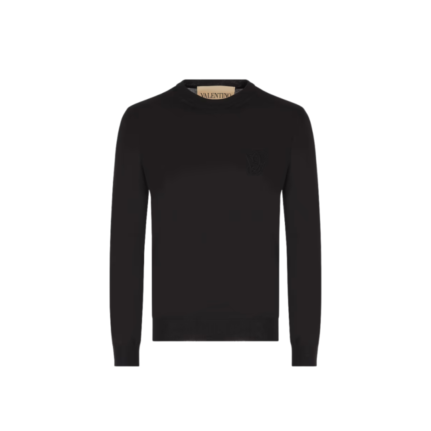 Pull col rond VALENTINO laine noir VLogo signature poitrine