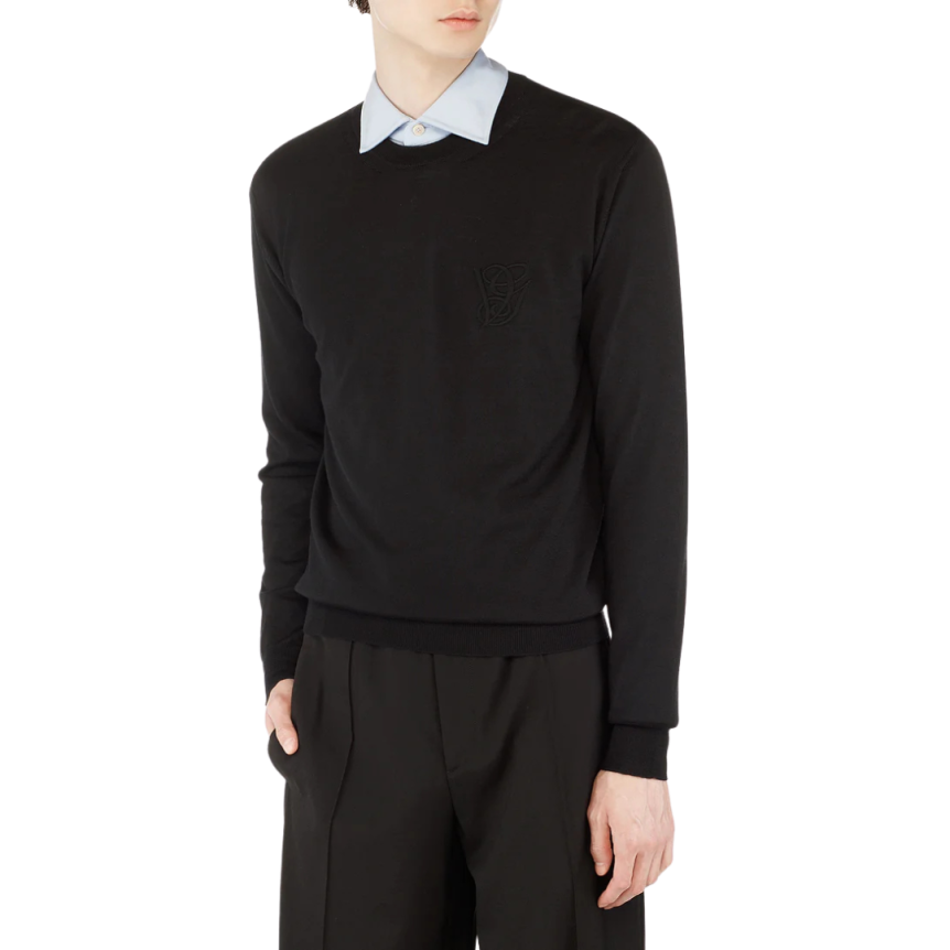 Pull col rond VALENTINO laine noir VLogo signature poitrine