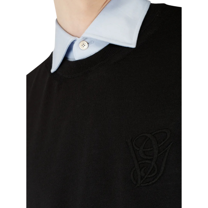 Pull col rond VALENTINO laine noir VLogo signature poitrine