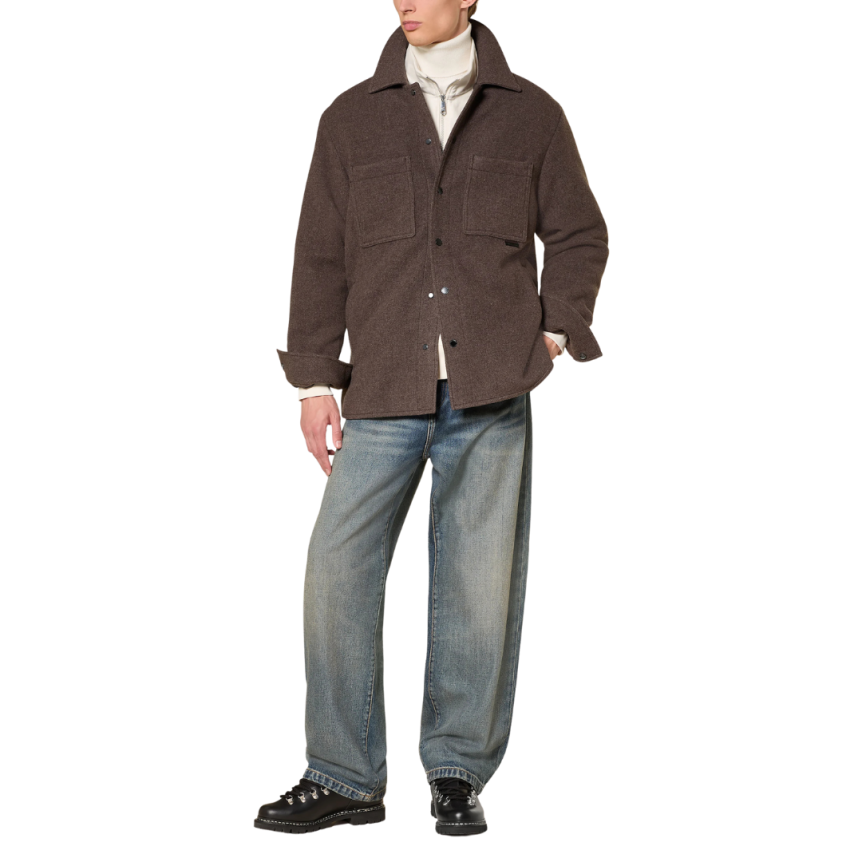 Veste Chemise CANADA GOOSE Atkinson bouton pression laine flanelle marron
