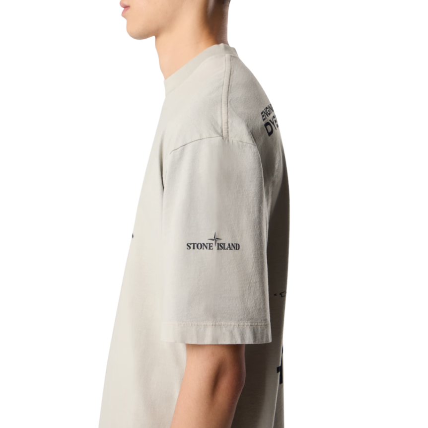 T-shirt col rond jersey coton bio gris perle imprimé Island caractère japonais