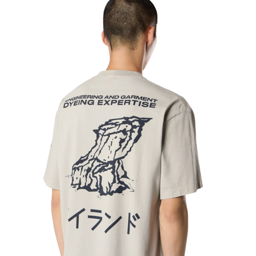 T-shirt col rond jersey coton bio gris perle imprimé Island caractère japonais