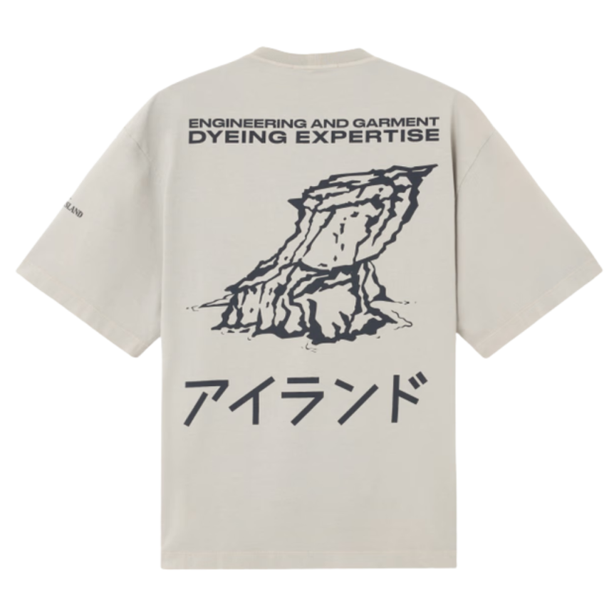 T-shirt col rond jersey coton bio gris perle imprimé Island caractère japonais