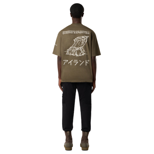 T-shirt STONE ISLAND col rond jersey coton bio kaki imprimé Island caractère japonais