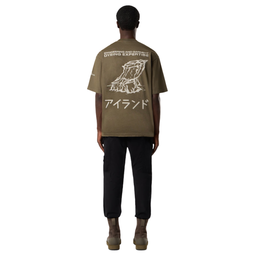 T-shirt STONE ISLAND col rond jersey coton bio kaki imprimé Island caractère japonais