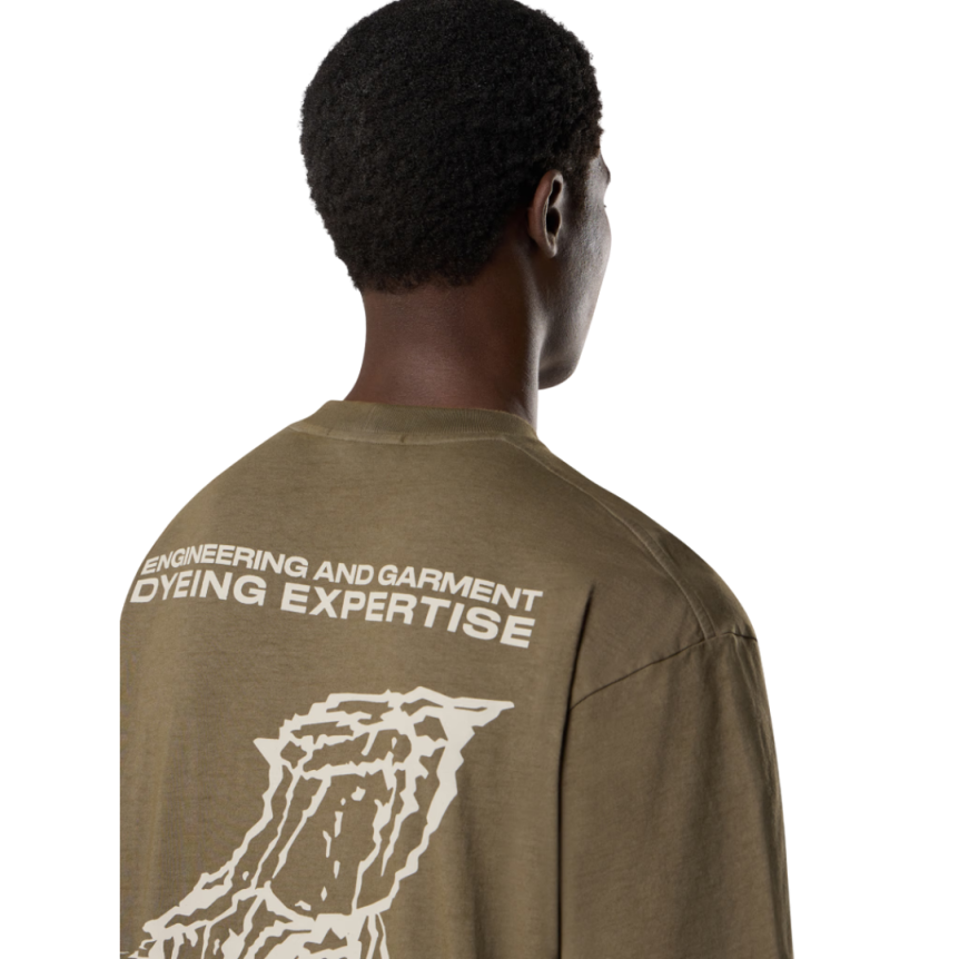 T-shirt STONE ISLAND col rond jersey coton bio kaki imprimé Island caractère japonais