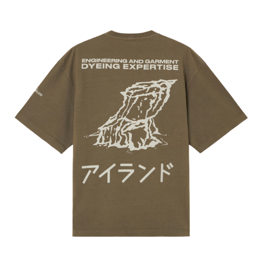 T-shirt STONE ISLAND col rond jersey coton bio kaki imprimé Island caractère japonais